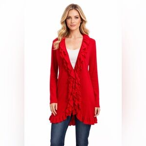 Red Ruffled Women's Cardigan